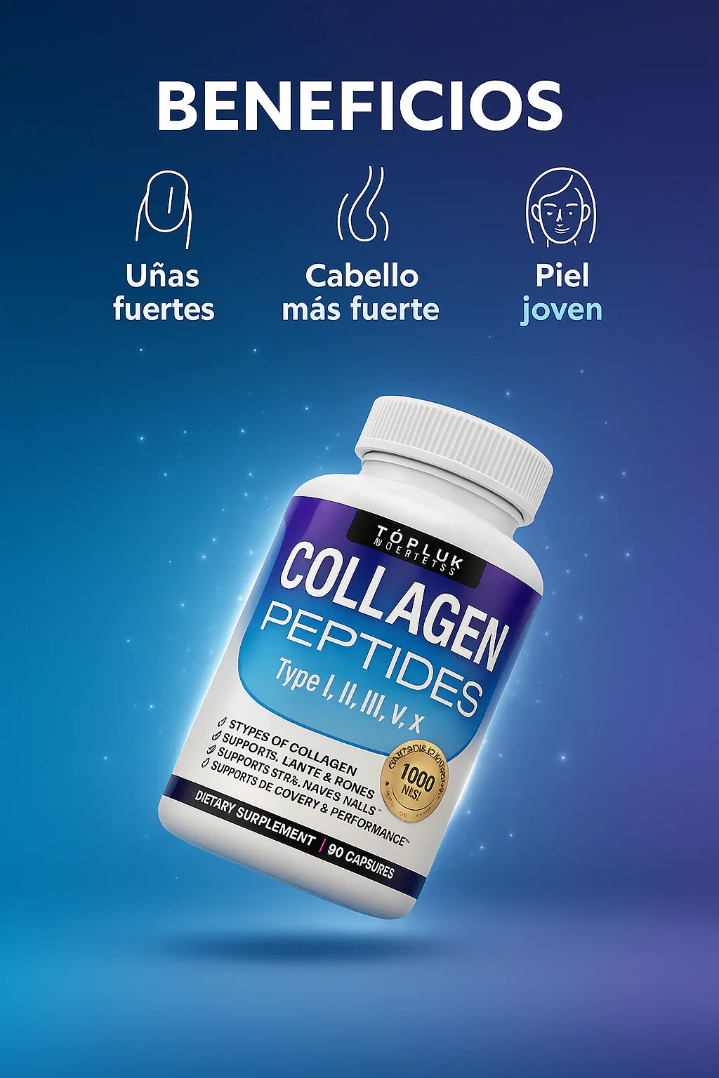 Collagen Toplux: Type I, II, III, V, X - 90 capsulas, Toplux Nutrition✨